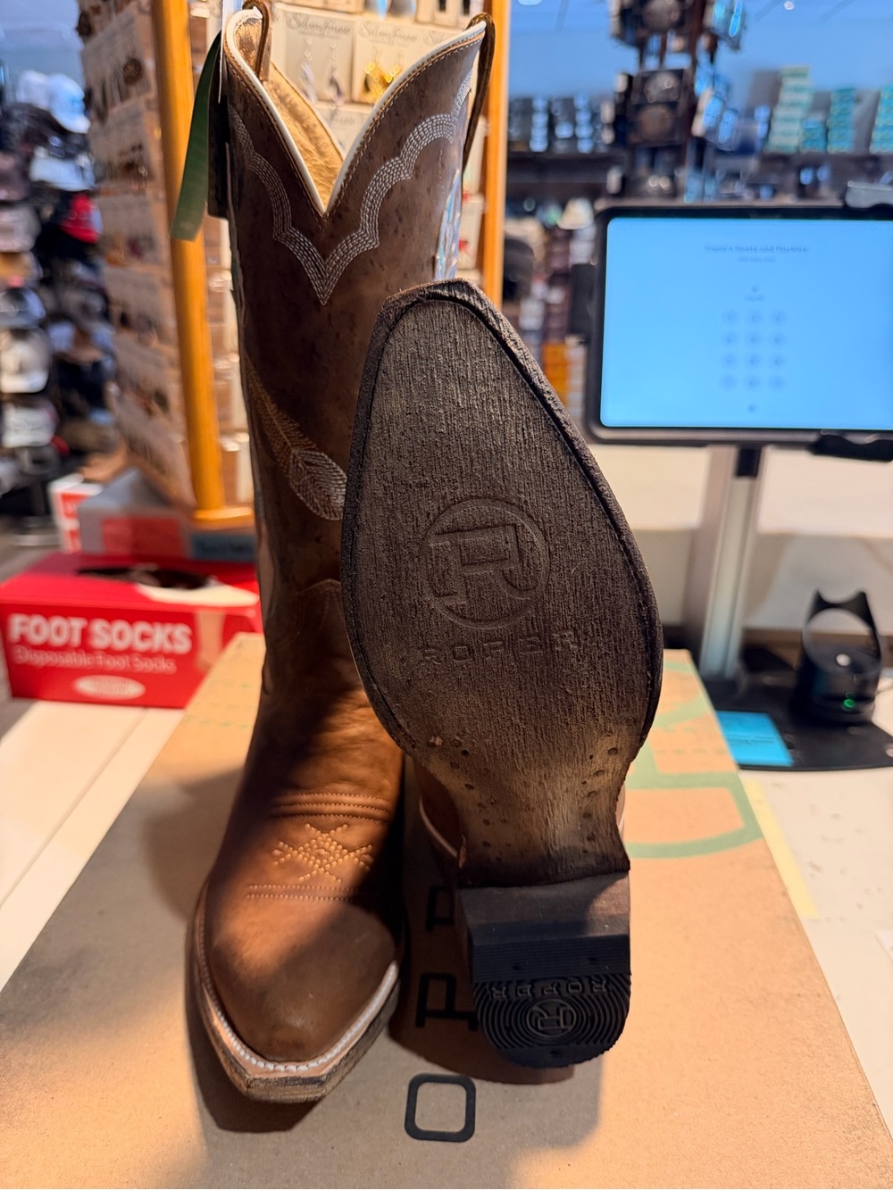 NEW women’s Brown Western Cowboy Boots with Turquoise Stitching/arrows size 8.5 - Picture 3 of 3